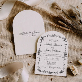 Convites Floral Elegante Preto Branco Botânico Arqueado Cas