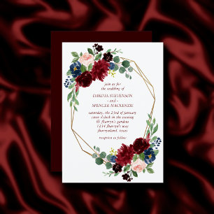 Convites Floral Elegante Quadro Geométrico de Blush Blush