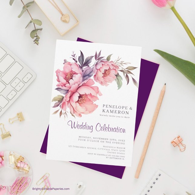 Convites Floral Elegante Românico Cor de Água Cor Rosa (Dive into romance with our  Invitations where love blossoms beautifully!)