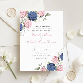 Convites Floral Elegante Rosa & Azul Marinho Hortênsia Casa