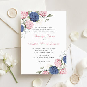 Convites Floral Elegante Rosa & Azul Marinho Hortênsia Casa