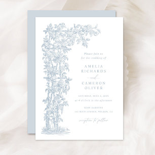 Convites Floral Elegante Rosas Franceses Trellis Blue Weddi