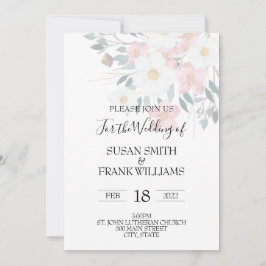 Convites Floral Elegante Russo Rosa e Branco