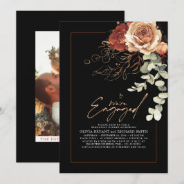Convites Floral Elegante Terracotta Festa de noivado Negra