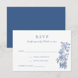 Convites Floral Elegante Vintage Blue Wedding RSVP