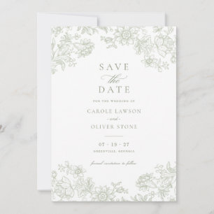 Convites Floral Elegante Vintage Verde Salve a Data