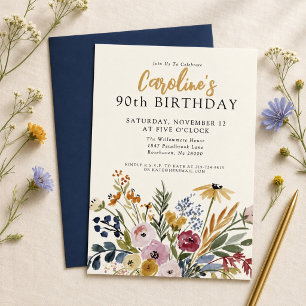 Convites Floral em Aquarela de Outono para 90º Aniversário
