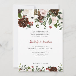 Convites Floral em Aquarela Verde Marrom Claro Vermelho Ind