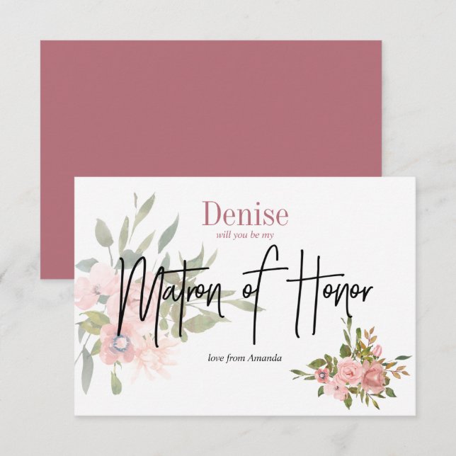 Convites Floral em Aquarela Você Será Minha Madrinha de Hon (Frente/Verso)