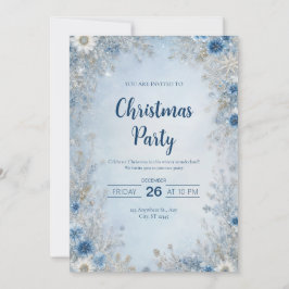 Convites Floral em Azul Prateado Floco de Neve Casamento de