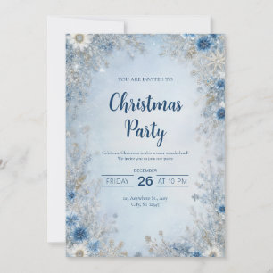 Convites Floral em Azul Prateado Floco de Neve Casamento de