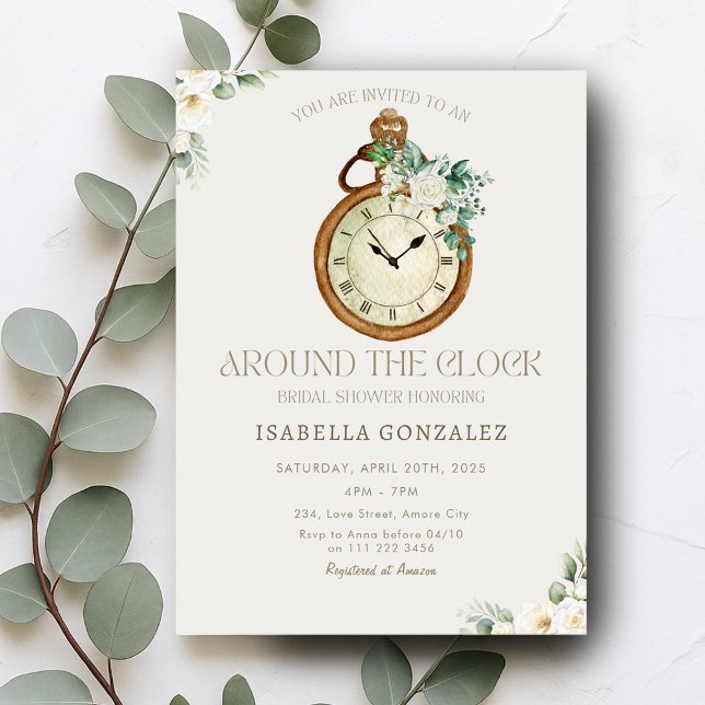 Convites Floral em volta do Chá de panela do relógio (Floral Around the Clock Bridal Shower Invitation)