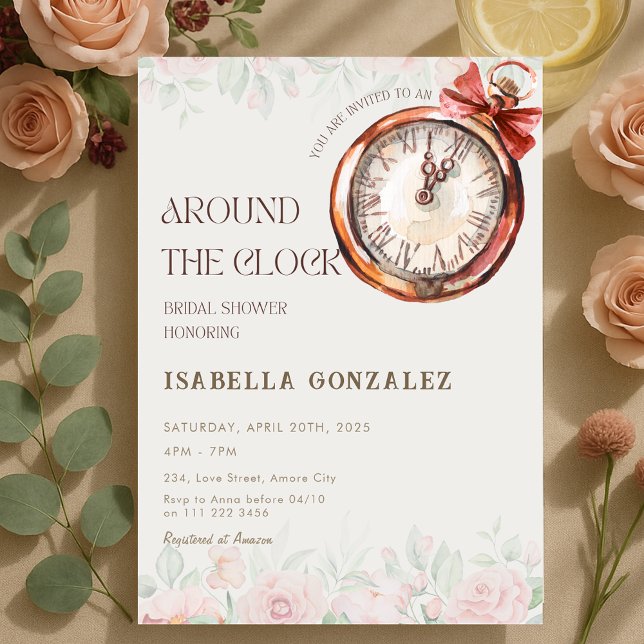 Convites Floral em volta do Chá de panela do relógio (Floral Around the Clock Bridal Shower Invitation)