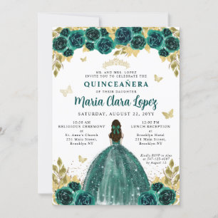 Convites Floral Emerald Dourada Butterfly Princesa Quincean