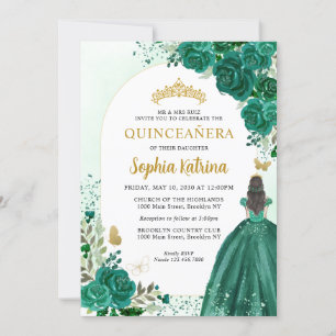 Convites Floral Emerald Green Princess Birthday Quinceanera