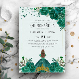 Convites Floral Emerald Green Princess Quinceanera