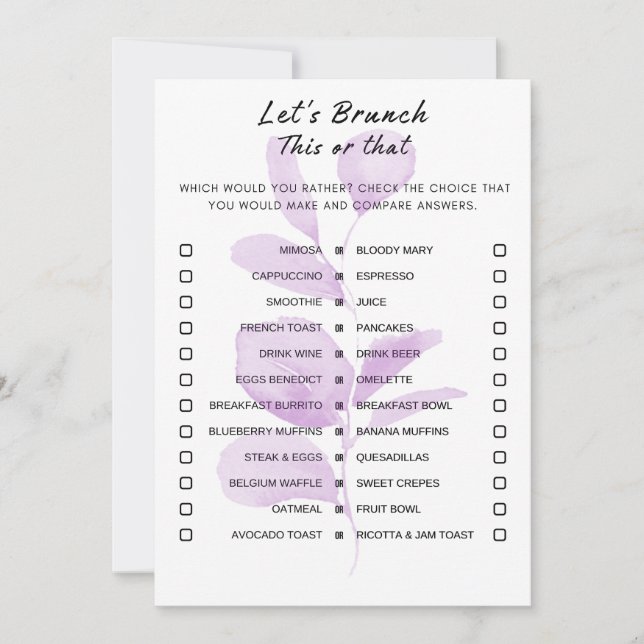 Convites Floral Este Ou Aquele Jogo Da Festa De Brunch (Frente)