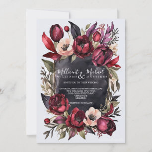 Convites Floral Estético Escuro - Casamento Vermelho e Negr