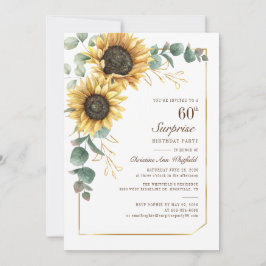 Convites Floral Eucalyptus Sunflower Script 60th Birthday