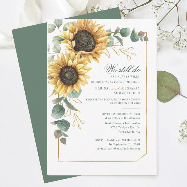 Convites Floral Eucalyptus Sunflower Wedding Vow Renewal (Floral Watercolor Sunflower Floral Wedding Anniversary Invitation)