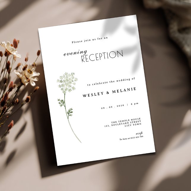 Convites Floral Evening Reception Wedding Invitation (floral minimal evening reception wedding invitation)
