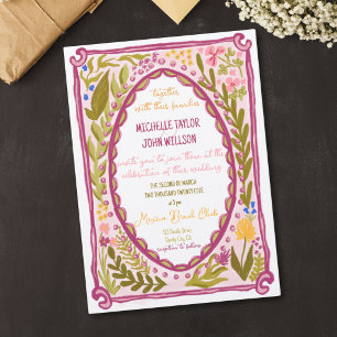 Convites Floral Excêntrico Única Caprichosa Doodle Desenhad