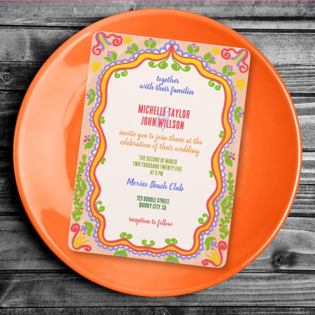 Convites Floral Excêntrico Única Caprichosa Doodle Desenhad (whimsical unique colorful hand drawn floral wedding invitation)
