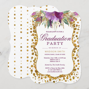 Convites Floral Faux Dourada Glitter Confetti Festa de form