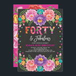 Convites Floral Fiesta 40 e Fabulosa aniversário de 40 anos<br><div class="desc">Convite para aniversário de 40 anos Fiesta Apresentando vibrante arranjo floral de cor d'água inspirado no México e confete colorido</div>