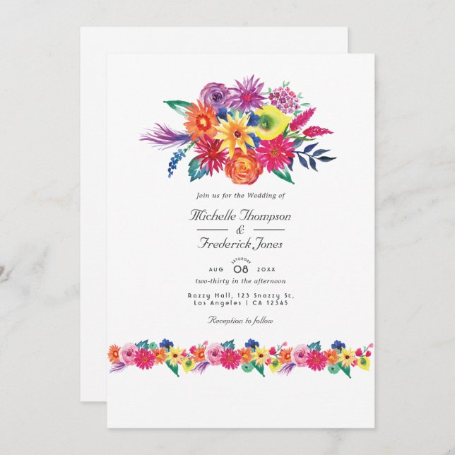 Convites Floral Fiesta QR Code RSVP Wedding (Frente/Verso)