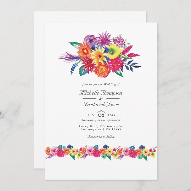 Convites Floral Fiesta QR Code RSVP Wedding (Frente/Verso)