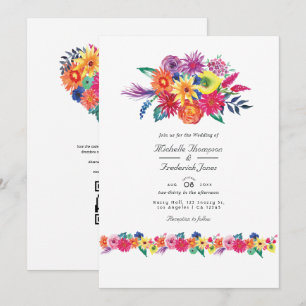 Convites Floral Fiesta RSVP Código QR Casamento
