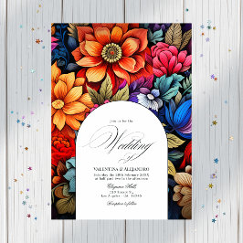 Convites Floral Fiesta Wedding Photo & QR Code para Detalhe