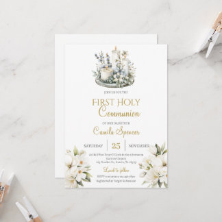 Convites Floral First Holy Communion for girl Invitation