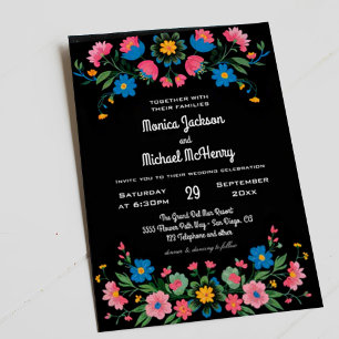 Convites Floral Folk Black Mexico Cinco de Mayo Wedding