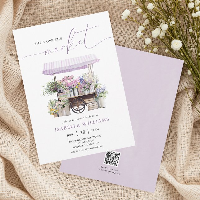 Convites Floral fora do mercado chá de noiva (The front and back of the invitation are shown at a 5x7 inch. Choose size, paper, + corner style.)