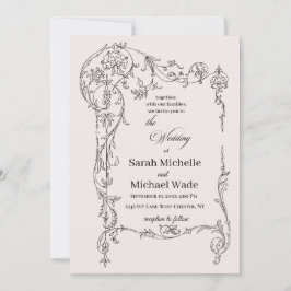Convites Floral Frame Calligraphy Wedding Invitation