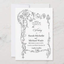 Floral Frame Calligraphy Wedding Invitation