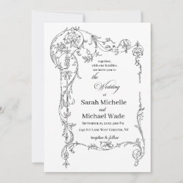 Convites Floral Frame Calligraphy Wedding Invitation