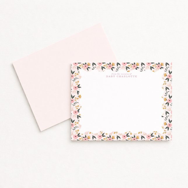Convites Floral Frame Nursery  Note Card (Criador carregado)