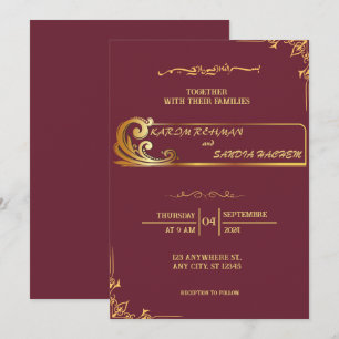 Convites Floral Frame Plum e Dourado Casamento Muçulmano Is