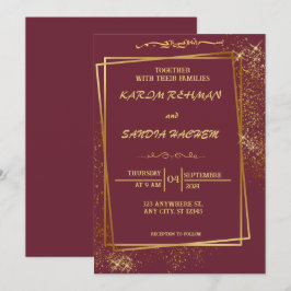 Convites Floral Frame Plum e Dourado Casamento Muçulmano Is