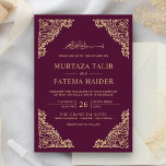 Convites Floral Frame Plum e Dourado Casamento Muçulmano Is<br><div class="desc">Convide seus convidados com este convite de casamento ao estilo islâmico, com um intrincado design floral e o 'Bismillah' na caligrafia árabe, num fundo roxo de ameixa. Basta adicionar os detalhes do seu evento neste modelo fácil de usar para torná-lo um convite de tipo único. Este convite é totalmente personalizável....</div>