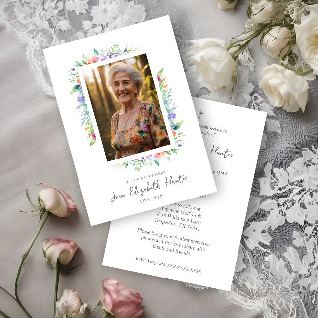 Convites Floral Frame Traditional Elegant Funeral Photo  (Floral Frame Traditional Elegant Funeral Photo Invitation Card.)