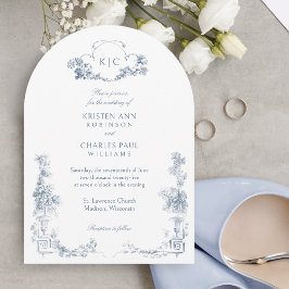 Convites Floral francês azul-poeirento elegante