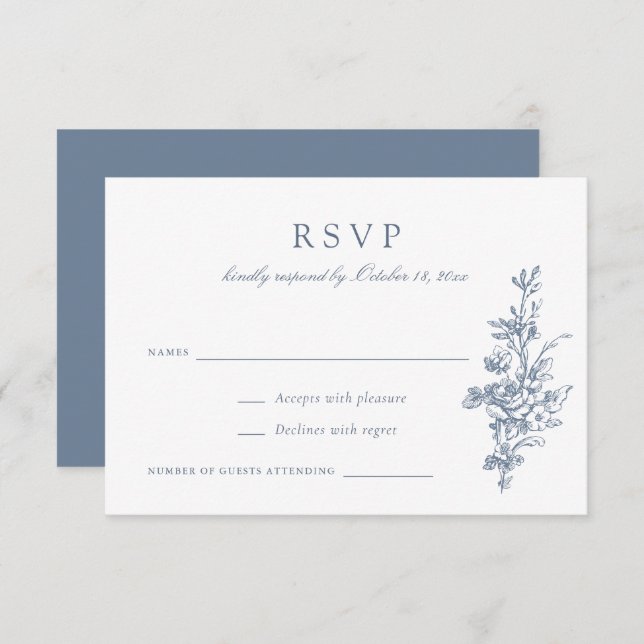 Convites Floral French Vintage Toile Wedding RSVP (Frente/Verso)
