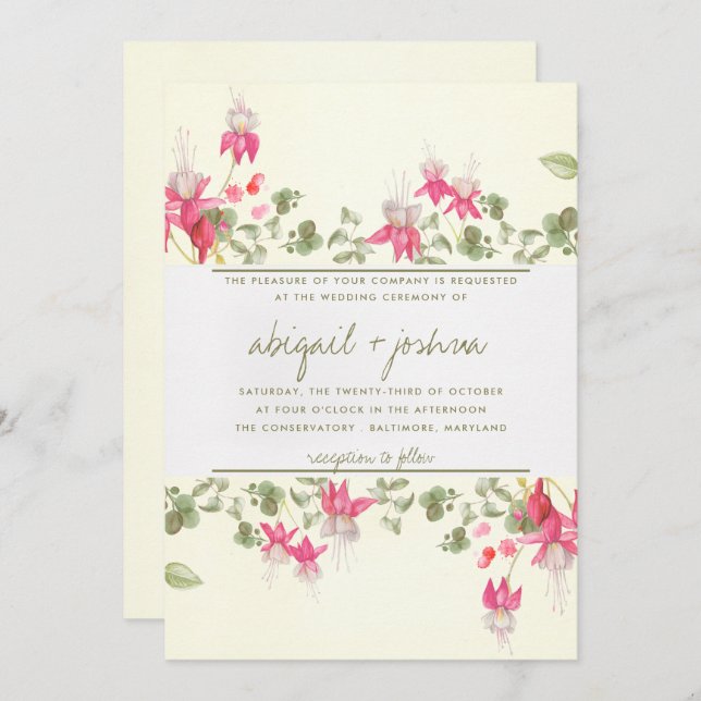 Convites Floral Fuchsias Wedding (Frente/Verso)