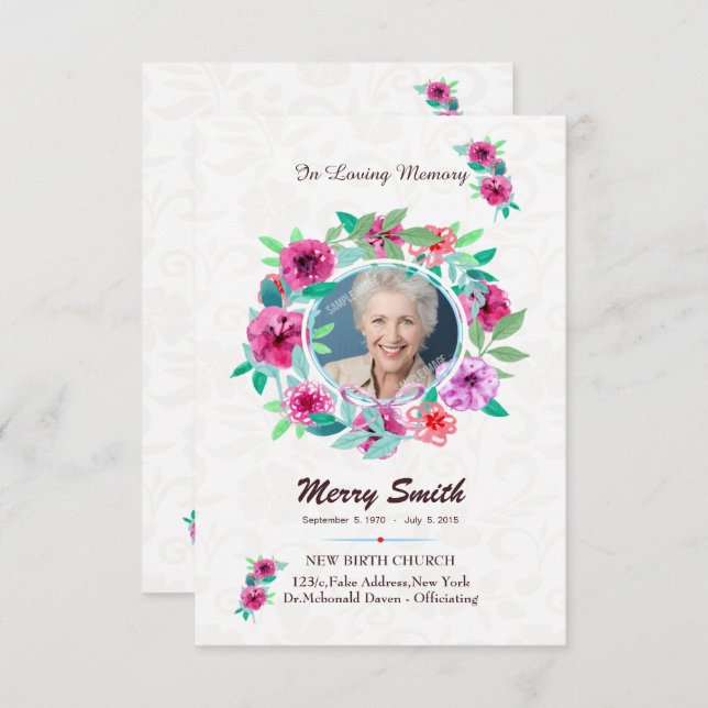 Convites Floral Funeral Prayer Card Template (Frente/Verso)