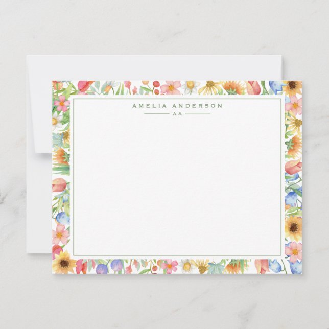 Convites Floral Garden Monogram Note Card (Frente)