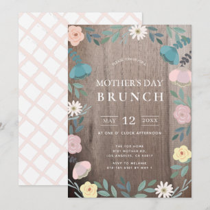 Convites Floral Garden Rustic Wood Dia de as mães Brunch